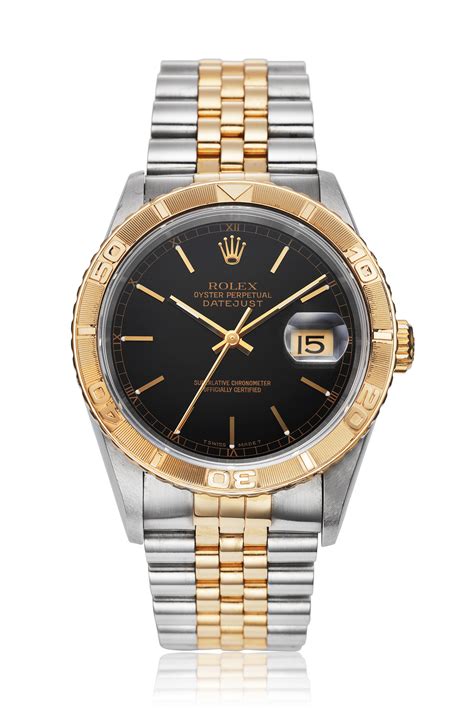 rolex thunderbird turn o'graph stainless and gold datejust black face|Rolex turn o graph model.